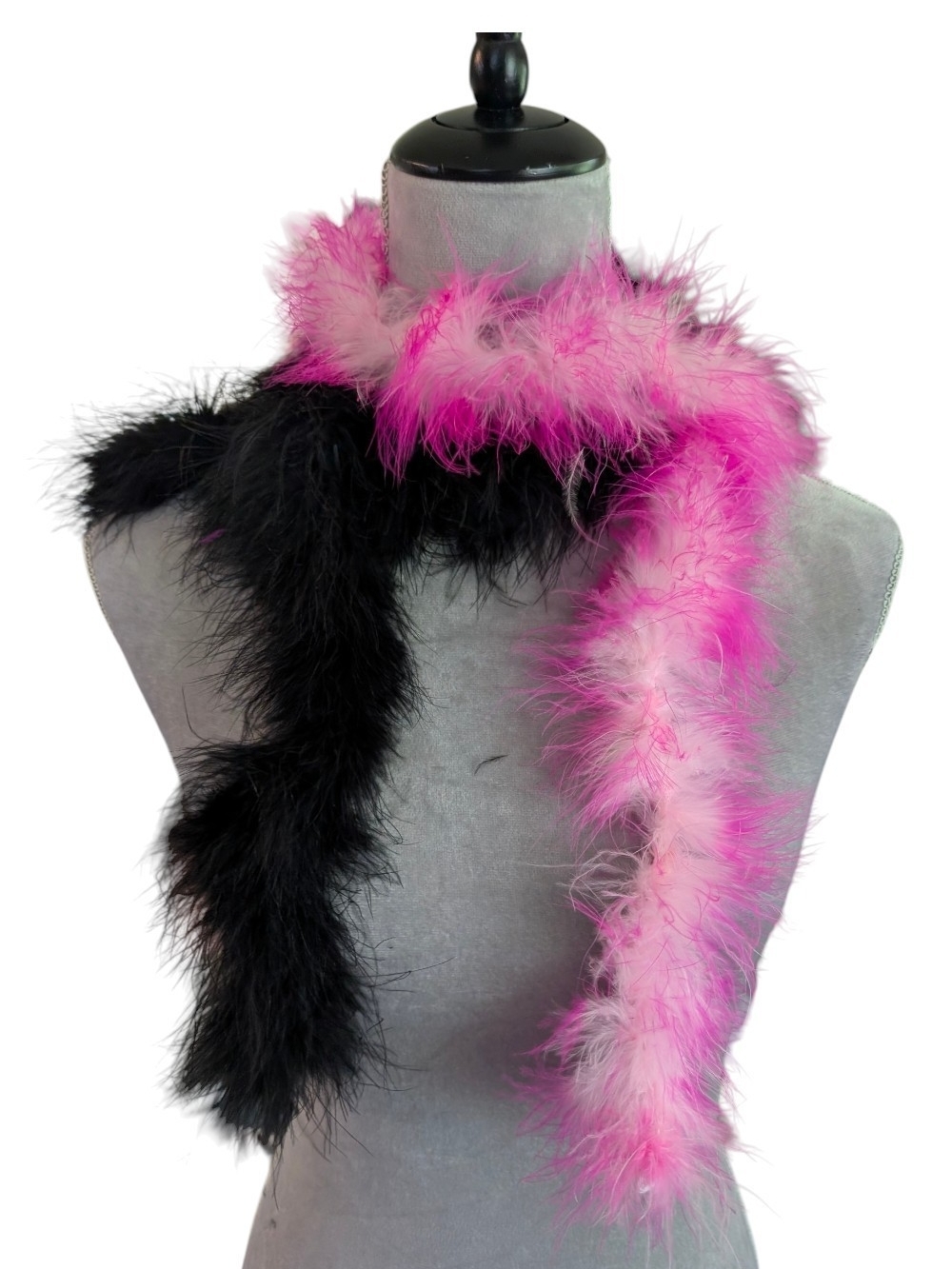 Pink and Black Feather Boa Scarfs - Set Of 2